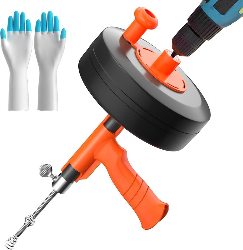 KINGLEV Drain Auger, Plumbing Snake With Drill Adapter, 35ft Heavy Duty Flexible Sink Steel Plumbing Auger Bathroom Hair Clog Removal Tool, Manual Or Powered - No auto retract or feed - Image 1